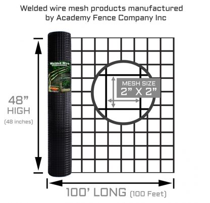 2"x2" 10.5 Gauge black vinyl coated welded wire roll - 4ft high x 100ft long