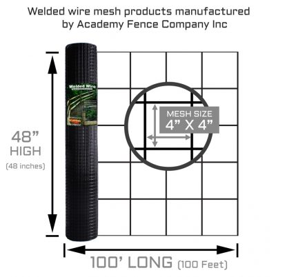 4"x4" 11 Gauge black vinyl coated welded wire roll - 4ft high x 100ft long