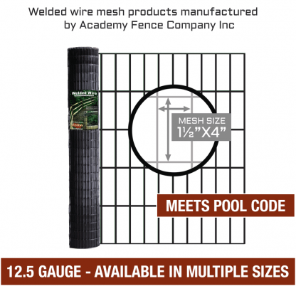 Pool Code Fence - Welded Wire - 1 1/2"x4" 12.5 gauge vinyl coated welded wire roll - Multiple sizes available