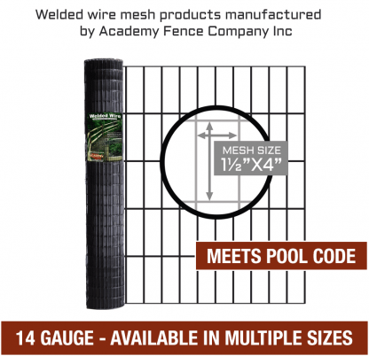 Pool Code - 1 1/2"x4" 14 gauge vinyl coated welded wire roll - Multiple sizes available