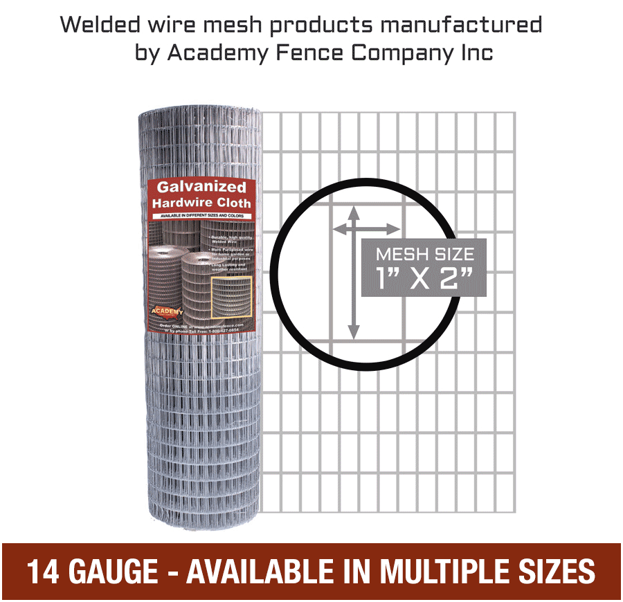 Galvanized 14 Gauge Wire Mesh 24 x 1 x 2 - 100' Long Roll