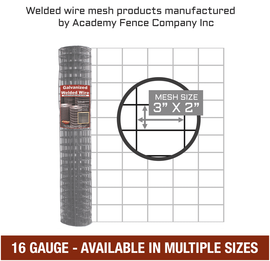 Mesh size 3 by 2 inches - 16 Gauge - Galvanized welded wire
