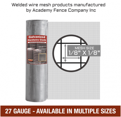 mesh size 1/8 inch by 1/8 inch - 27 Gauge - Hardware cloth galvanized welded wire